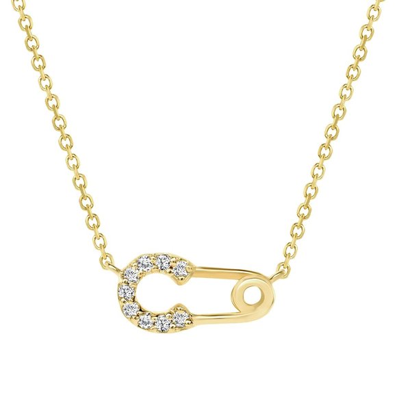 Round Diamond Safety Pin 14K Gold Pendant Necklace